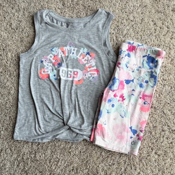 GAP Kids Gray Tank Top & Biker Shorts Floral Pattern Size L - Picture 1 of 3